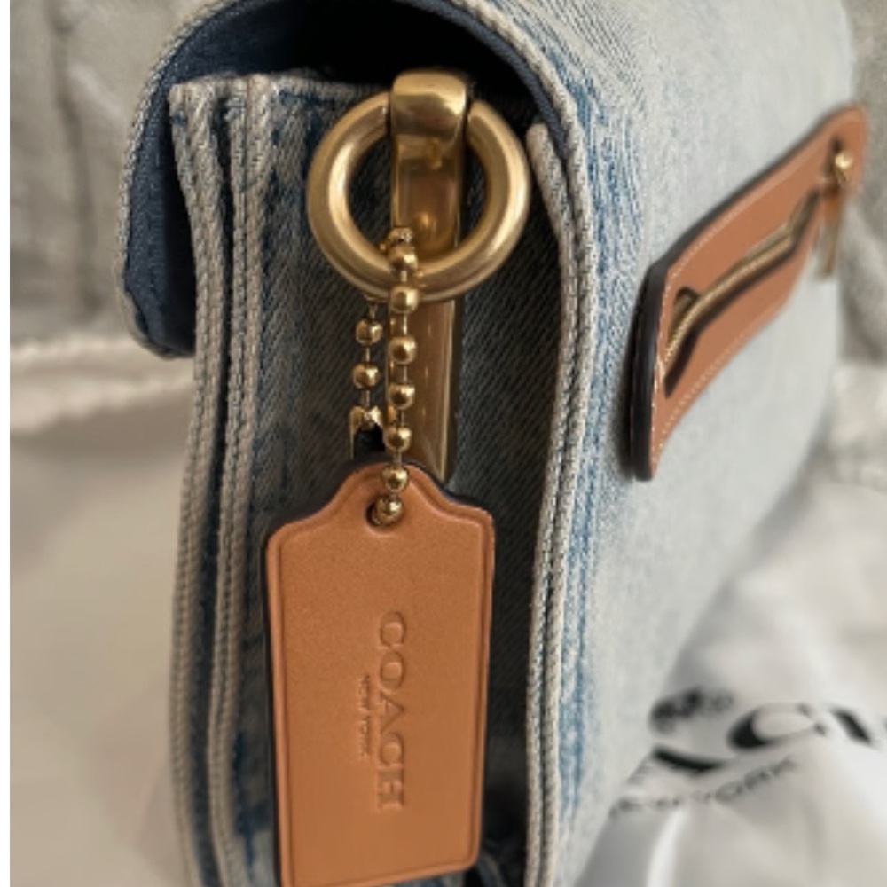Coach Tabby 26 Denim Shoulder Bag Crystal Embellished Blue Gold Crossbody NWT - Picture 11 of 12